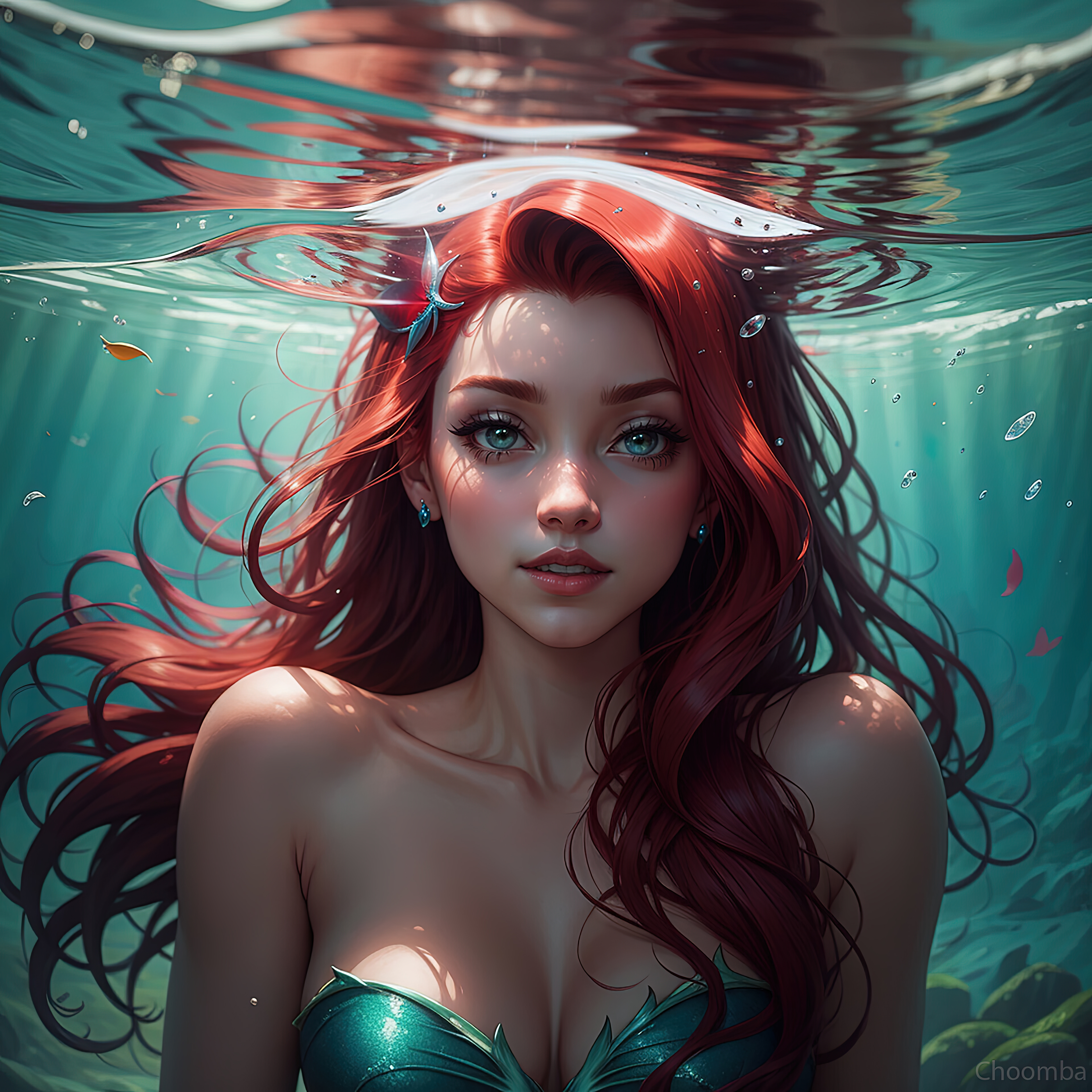 A beautiful girl model the little mermaid in the water  desktop wallpapers