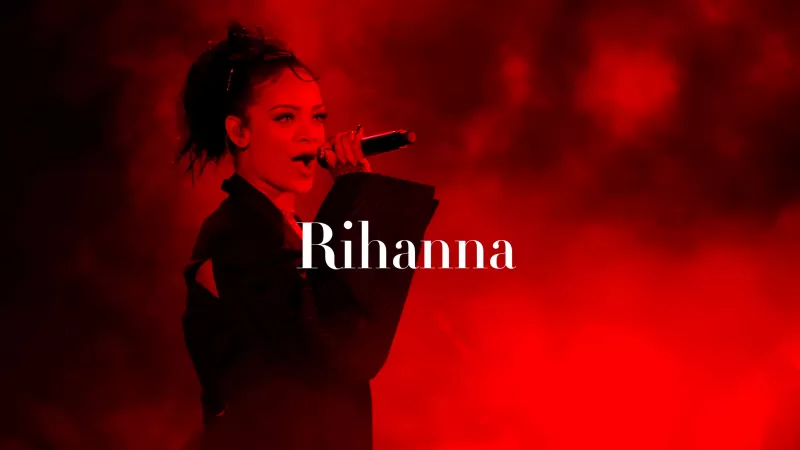 Rihanna 4K, Live concert, American singer, Red background
