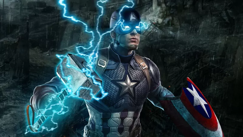 Captain America, Avengers: Endgame, Worthy, Thor's hammer, Mjolnir, Thor's lightning