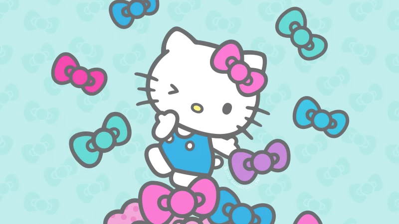 Colorful hello kitty background, Cyan background