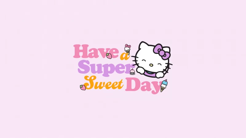 Hello Kitty 4K, Sweet day, Pink background, Pastel pink