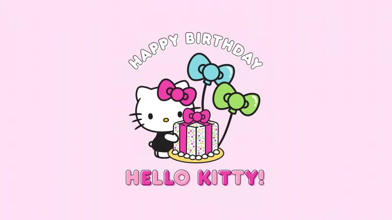 Happy Birthday Hello Kitty, Pink background, 4K