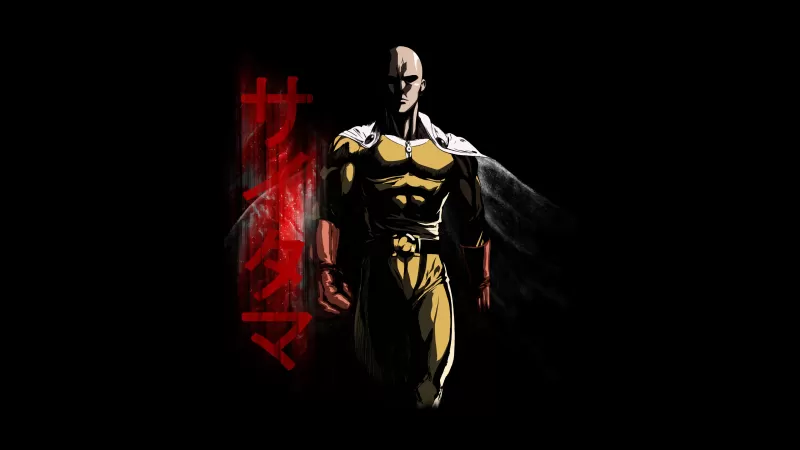 Saitama 4K, Black background, One Punch Man