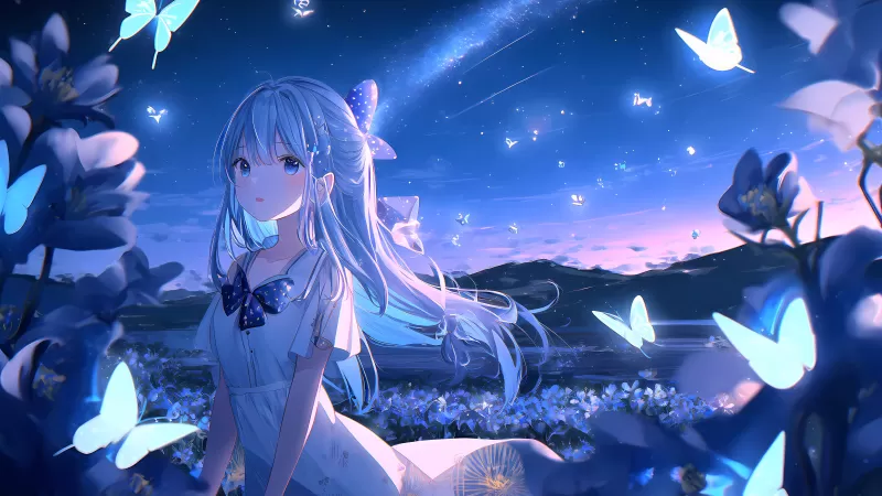 Anime girl, Dream, Lonely, Butterflies, Surreal, 5K