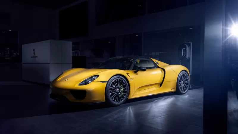 Porsche 918 Spyder, Hypercars, Hybrid cars, 5K, Dark background