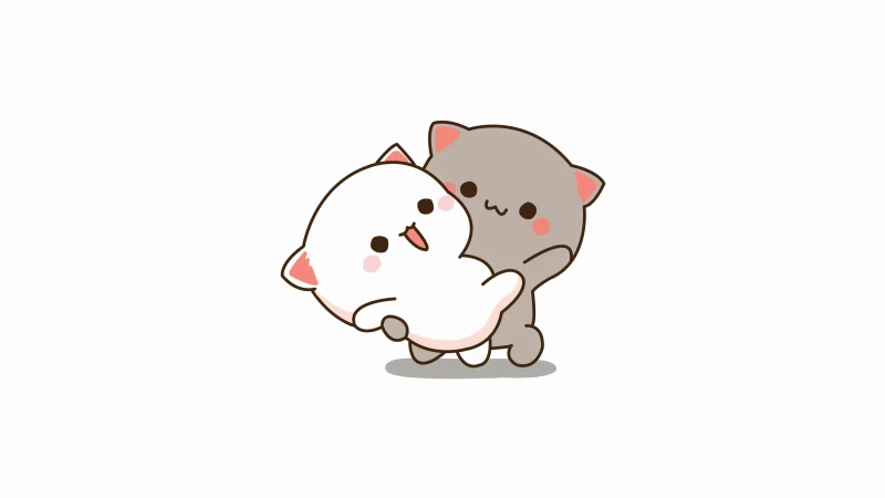 Kitty couple, Kawaii couple, Peach and Goma, Love couple, White background, Peach cat, Goma cat