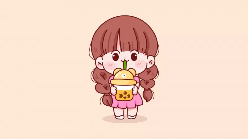 Cute Girl Kawaii Cartoon, Bubble tea, 5K, 8K