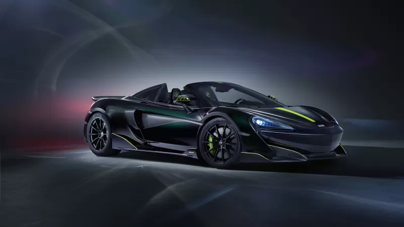 McLaren MSO 600LT Spider wallpaper, Black and lime, Dark studio, 2020