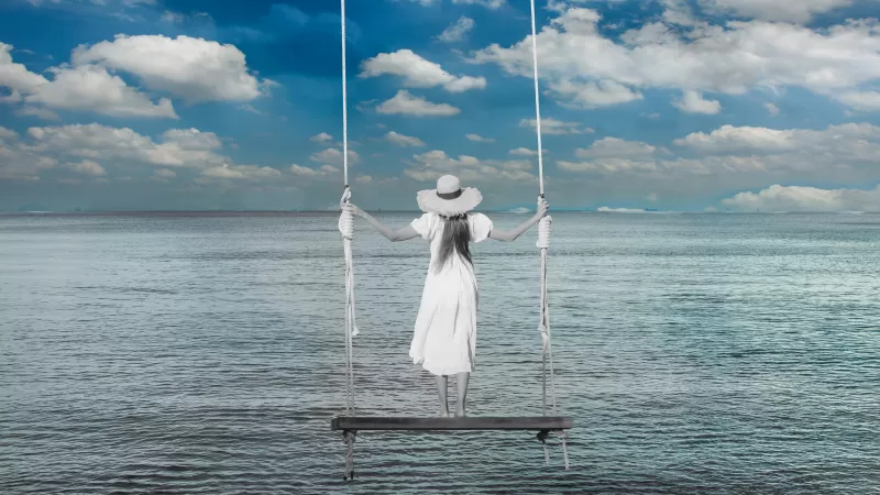 Swing, Surreal, Girl, Seascape