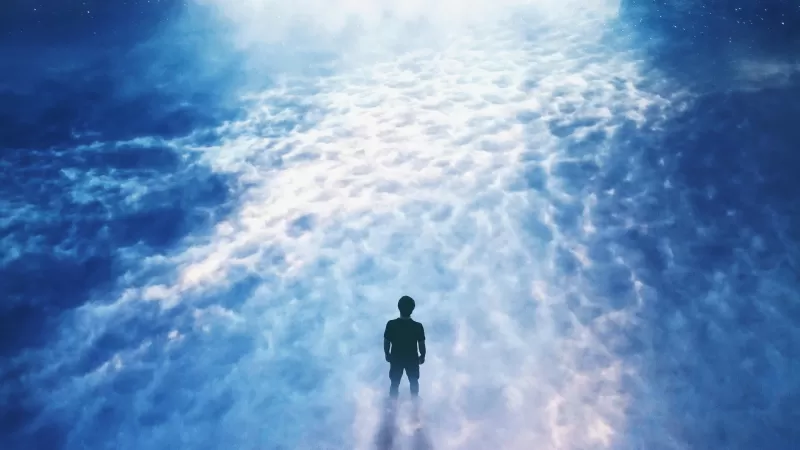 Above clouds, Surreal, Starry sky, Standing, Dream, Alone
