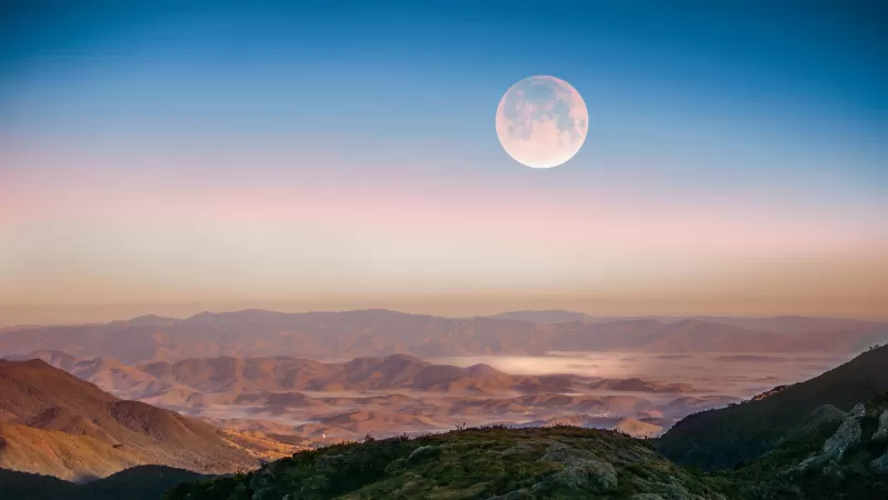Full moon, Hills, Itatiaia National Park, Mountains, Landscape, 5K