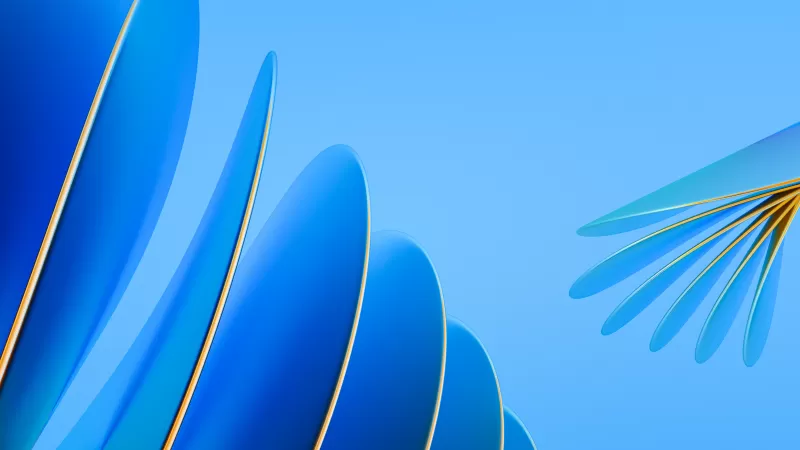 Blue abstract petals wallpaper, Gold edges, Light blue