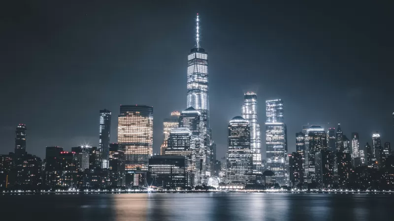 Manhattan, One World Trade Center, Freedom Tower, New York City, Night, Cityscape, City lights, 5K