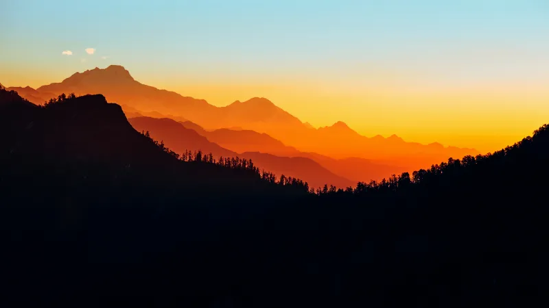Nepal Mountains, Himalayas, Silhouette, Sunset