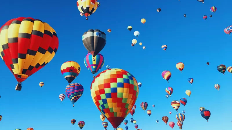 Hot air balloons, Festival, Colorful, Blue Sky, Aesthetic