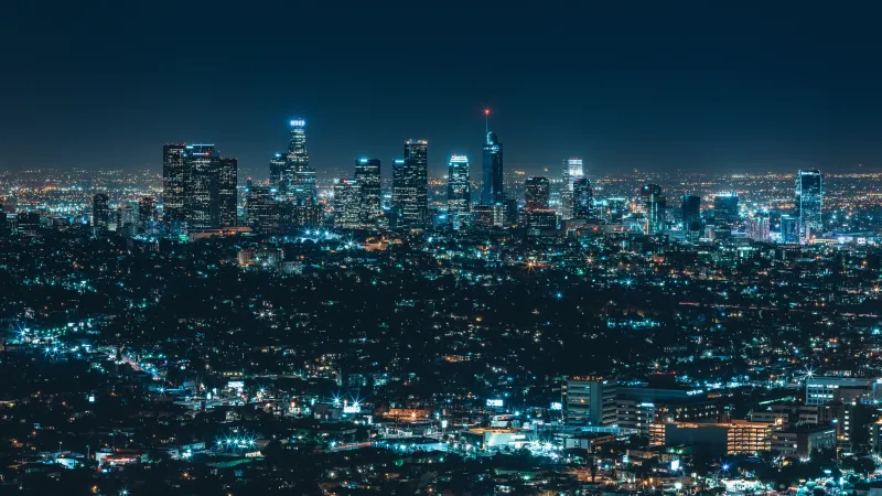 Los Angeles City, Night City, City lights, Illuminated, Cityscape, 5K, 8K