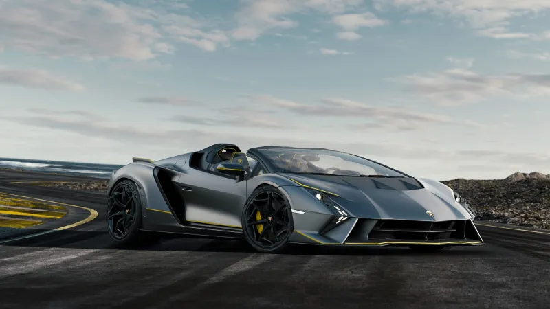 Lamborghini Autentica wallpaper, Grey one-off roadster, Coastal circuit, 2024