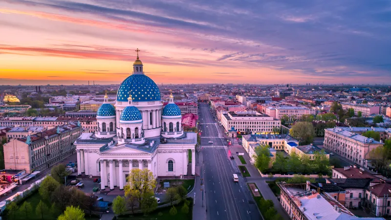 Trinity Cathedral, Saint Petersburg, Blue domes, 5K wallpaper