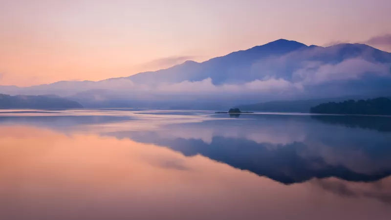 Huawei MediaPad M5 stock wallpaper, Misty lake, Dawn reflection