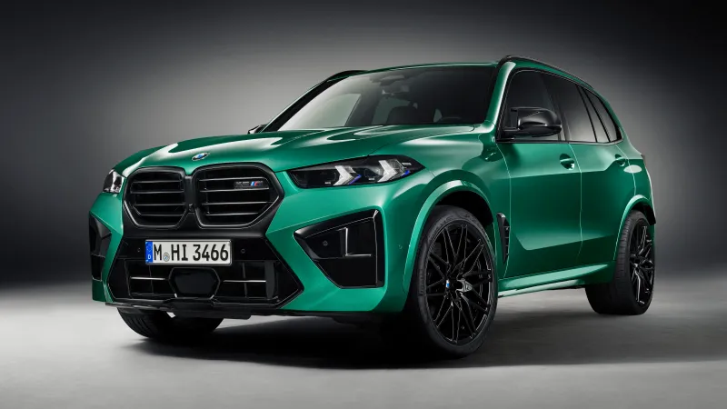 BMW X5 M Competition, Green SUV, Dark studio, 2023 wallpaper
