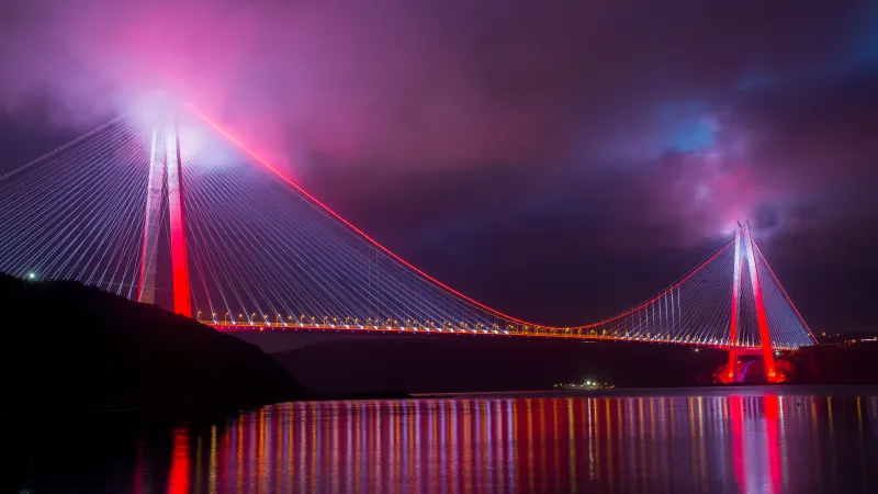 Yavuz Sultan Selim Bridge wallpaper, Istanbul, Night lights