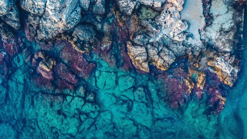 Adriatic coast from above wallpaper, Turquoise water, Rocks