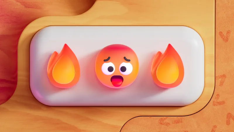 Emoticons, Emoji, 3D background, Fire, Smiley
