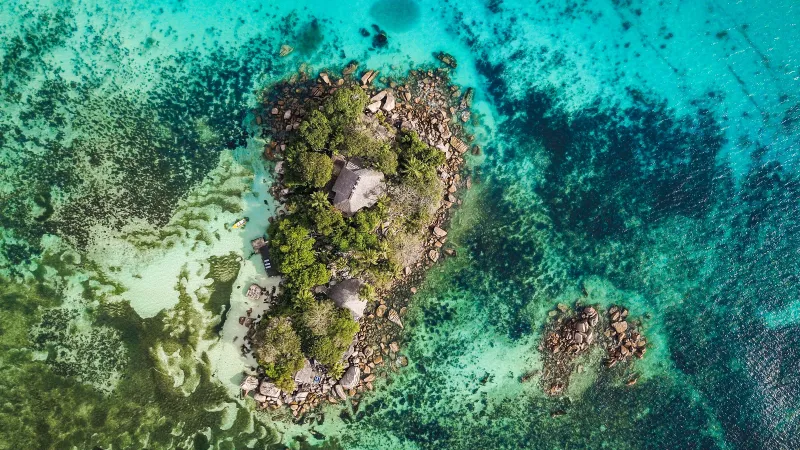 Praslin island wallpaper, Seychelles, Aerial view