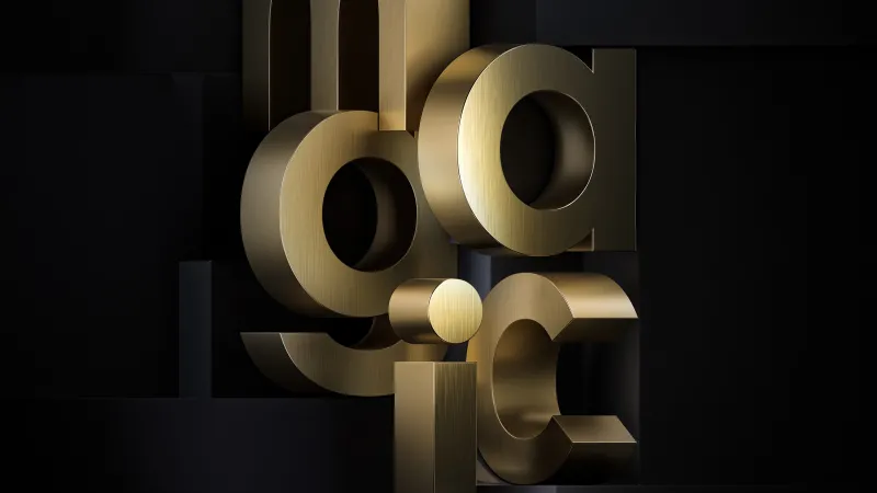 Honor Magic VS, Typography, Stock, Golden letters, Dark Mode, Dark background