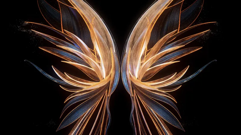 Angel wings, Abstract, Black background, Honor Magic VS, Stock