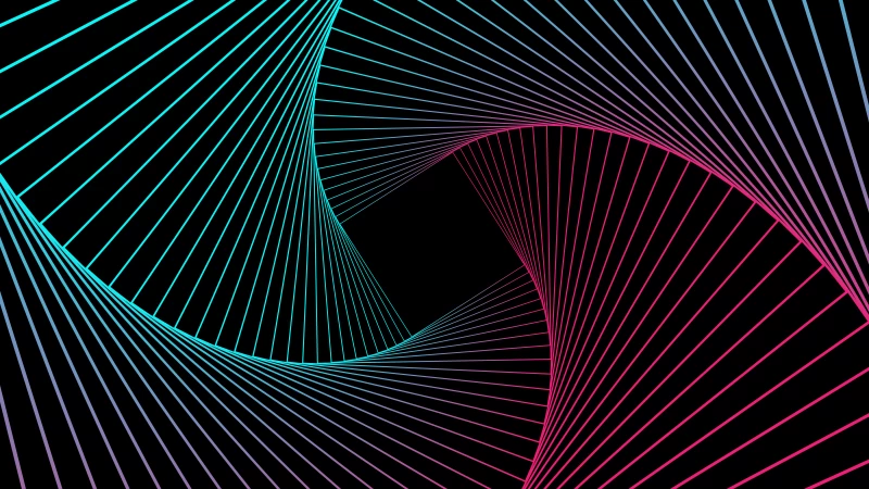 Geometric, Pattern, Spiral, Neon, Gradient, Black background, 5K, 8K