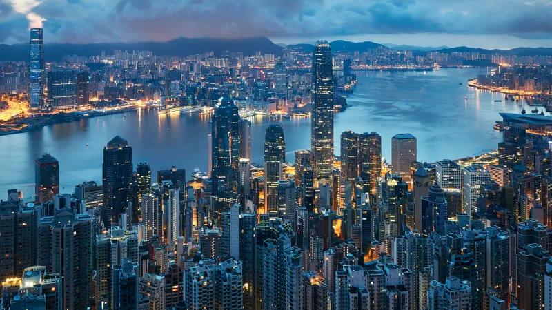 Victoria Harbour, Hong Kong City, Skyline, Cityscape, Honor Magic VS, Stock, City lights
