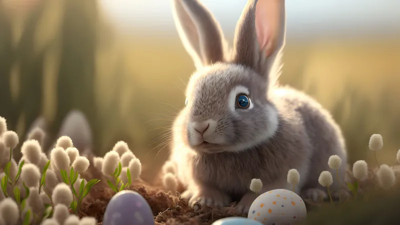 Cute easter bunny, Easter eggs 4K
