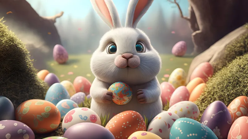 Cute easter bunny, Easter eggs, AI art, 4K