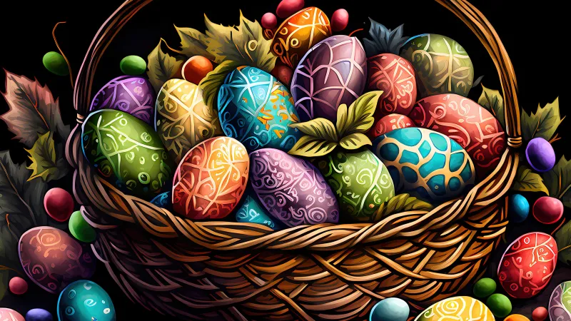 Basket of Easter eggs 4K