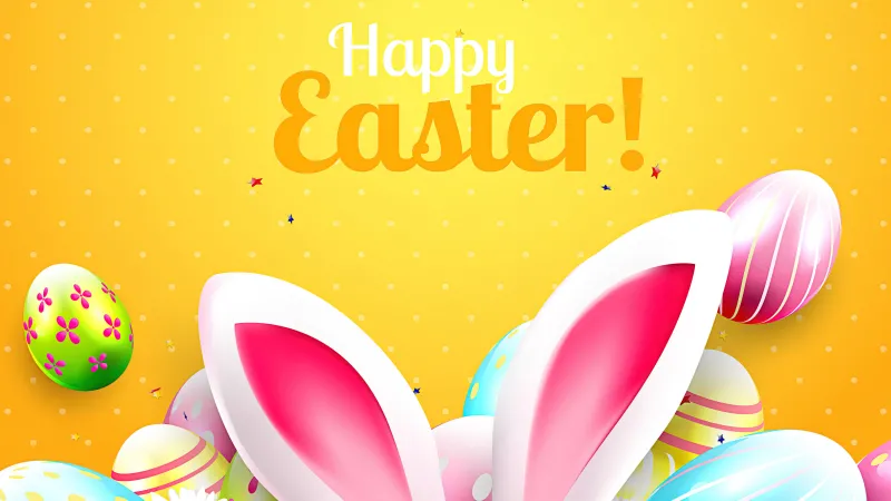 Happy Easter, 4K, Easter Decoration, Yellow background