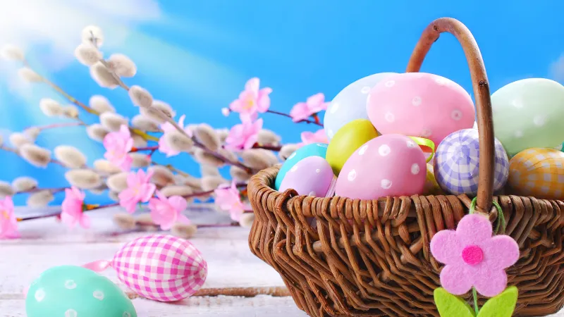 Easter eggs, Basket, Easter Decoration, 4K