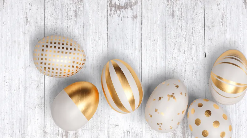 Easter eggs, Wooden background, White background, 4K