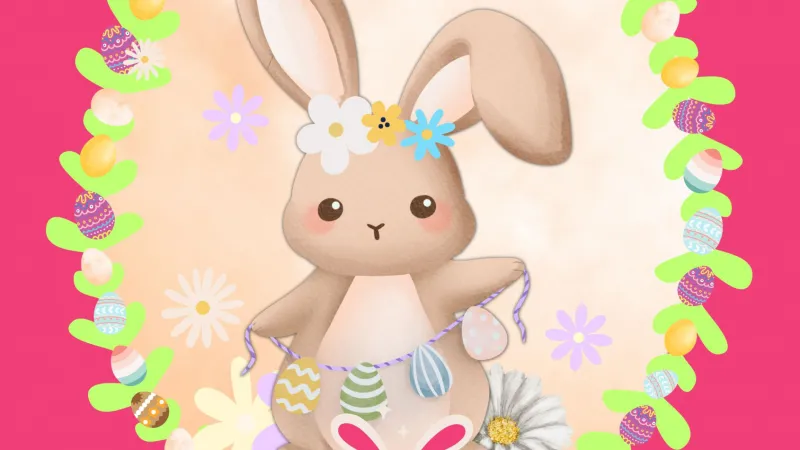 Happy Easter, Cute easter bunny, Pink background
