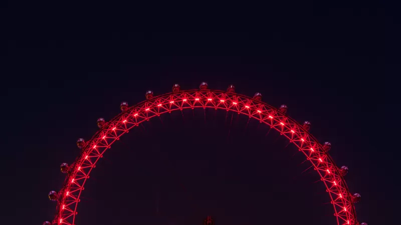 London Eye, Ferris wheel, Tourist attraction, Night, Illuminated, 5K, England