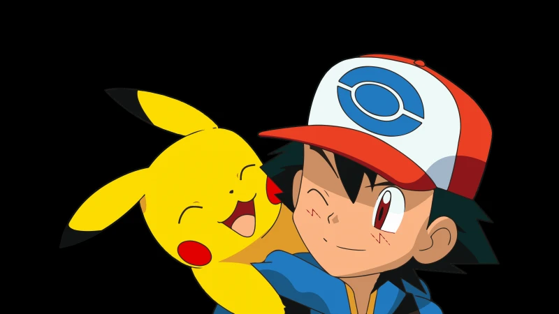 Pokemon 4K, Ash Ketchum, Pikachu, Black background