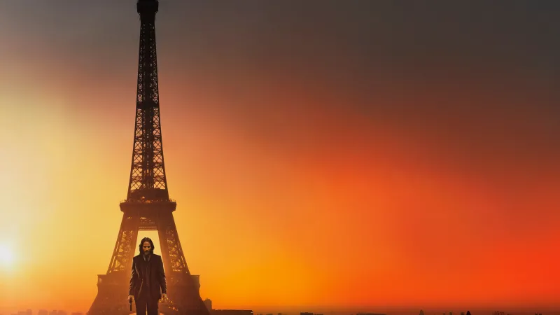 John Wick 4, Keanu Reeves as John Wick, John Wick: Chapter 4, Eiffel Tower, 5K, 8K