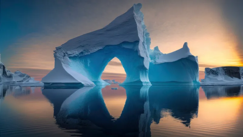 Iceberg, Sunset, Scenic, Ocean, 5K, 8K
