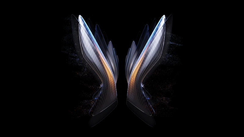 Symmetric Abstract Wallpaper, Black Background, Angel Wings