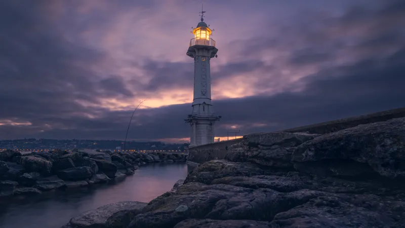 Lighthouse, Geneva, Switzerland, Dusk