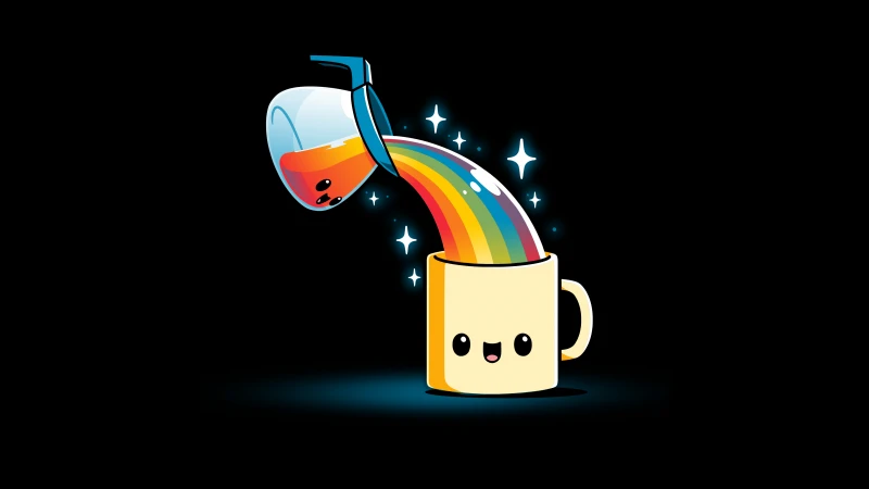 Rainbow, Coffee, Kawaii, Cute cups, Black background, 5K, 8K