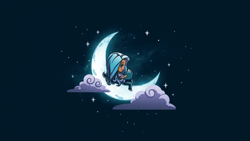 Dream Cute Girl, Bedtime story, Crescent Moon, Dark blue, 5K, 8K, Night