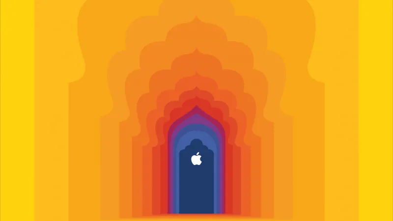 Apple logo, Apple store, India, Yellow background, Aesthetic