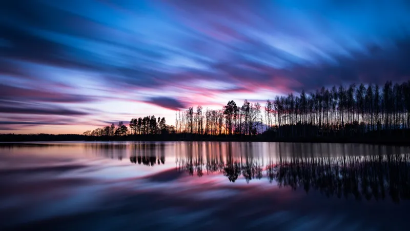 Outdoor, Sunset, Sweden, Reflection, Trees, Nordic, Body of Water, Long exposure, Sunlight, 5K