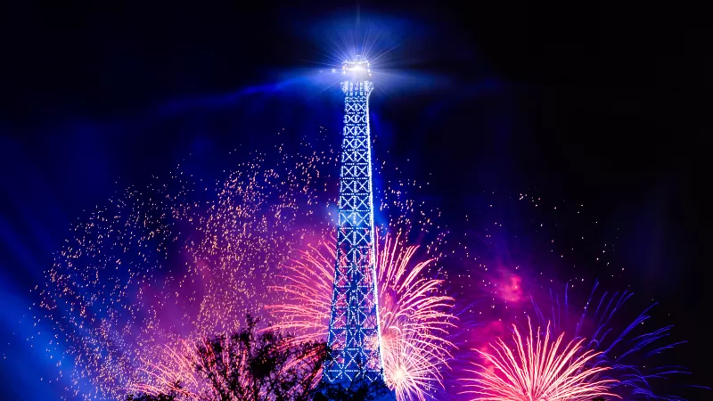 Eiffel Tower, Fireworks, Bastille Day, Night, Paris,France